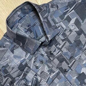 BERTIGO Men’s Luxury Navy Blue Jackson 92 Geometric Button Up Shirt 2XL Designer